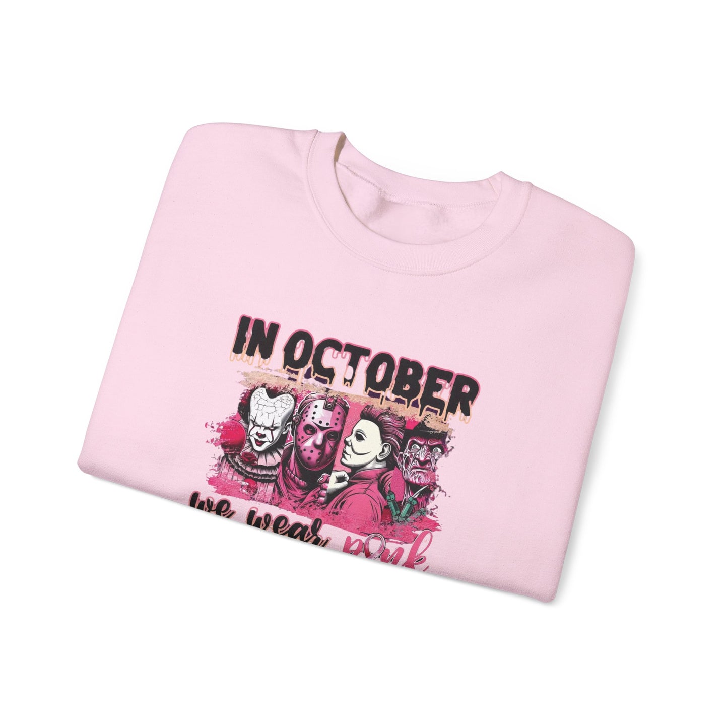 Breast Cancer Awareness Sweatshirt, In October We Wear Pink Crewneck, Slashers Wear Pink Sweater