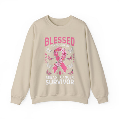 In October We Wear Pink Crewneck, Breast Cancer Awareness Sweatshirt, Blessed Survivor