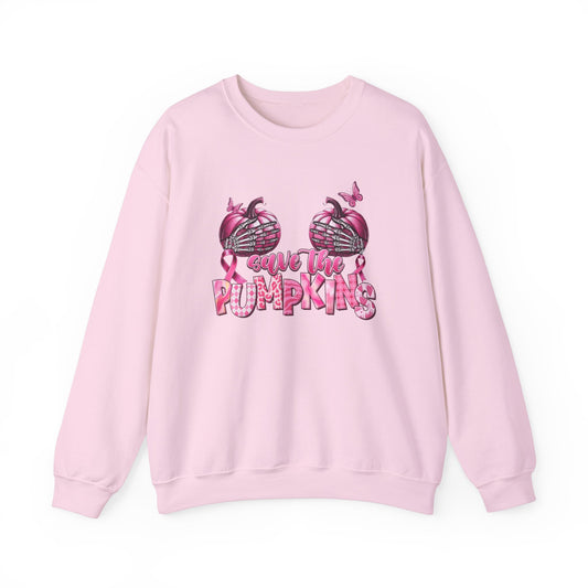 Breast Cancer Awareness Sweatshirt, In October We Wear Pink Crewneck, Save The Pumpkins Sweater