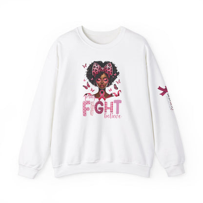 Breast Cancer Awareness Sweatshirt, In October We Wear Pink Crewneck, Pray Fight Believe Sweater