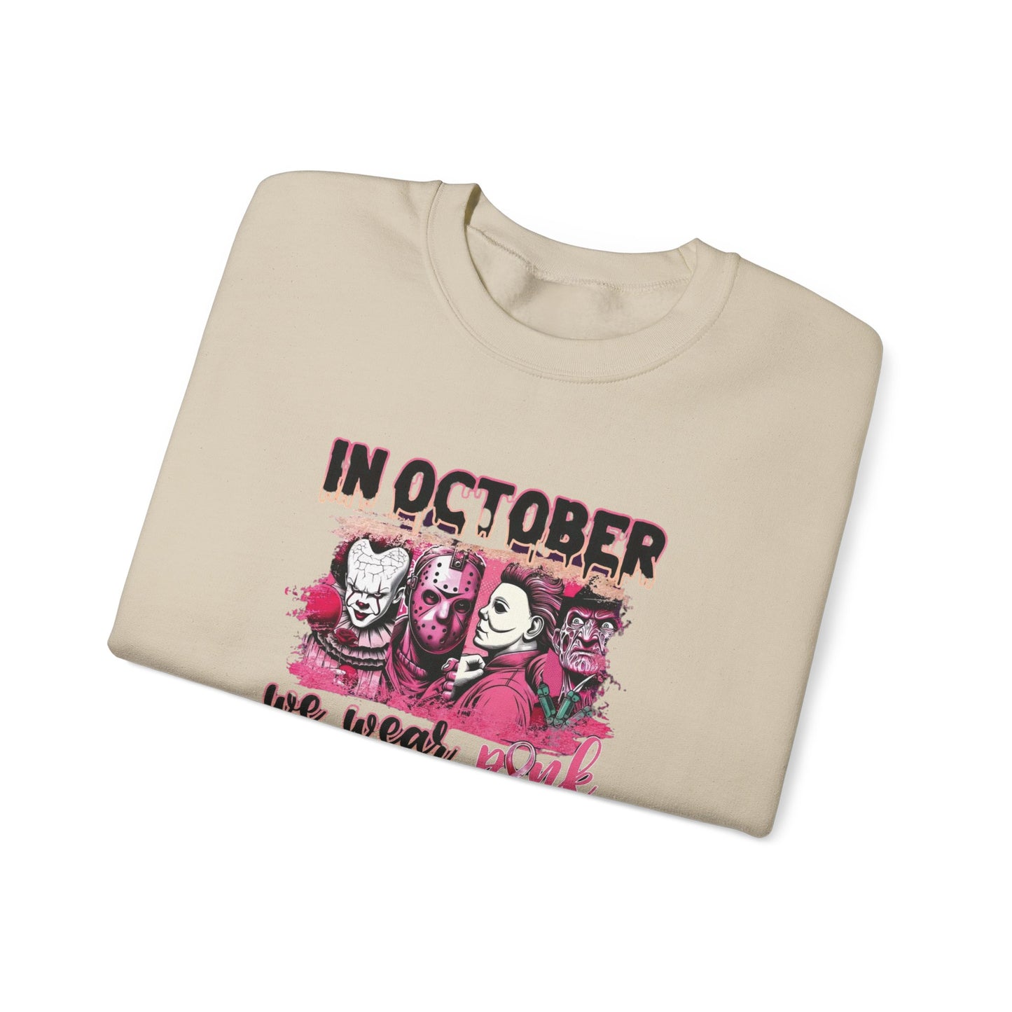 Breast Cancer Awareness Sweatshirt, In October We Wear Pink Crewneck, Slashers Wear Pink Sweater