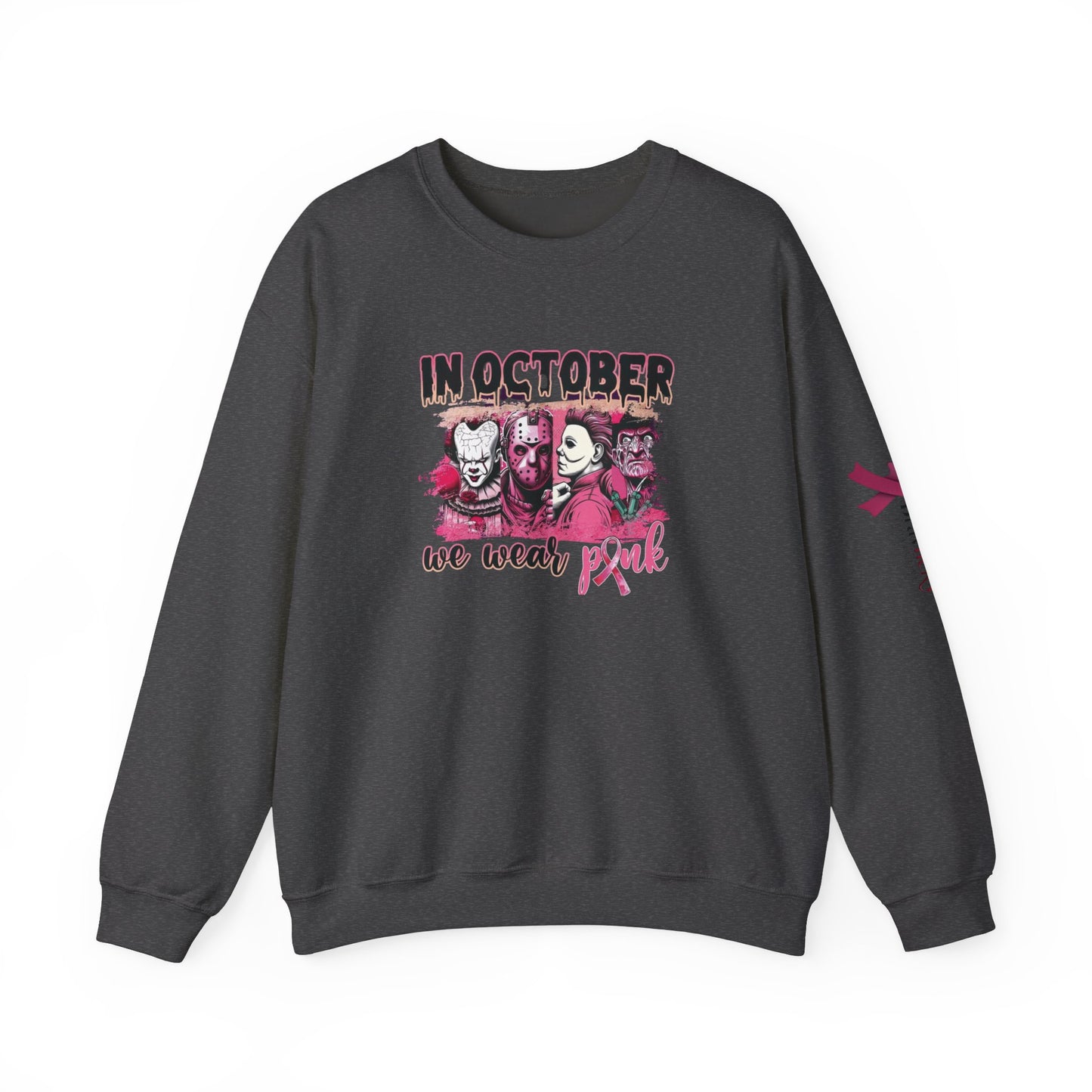 Breast Cancer Awareness Sweatshirt, In October We Wear Pink Crewneck, Slashers Wear Pink Sweater