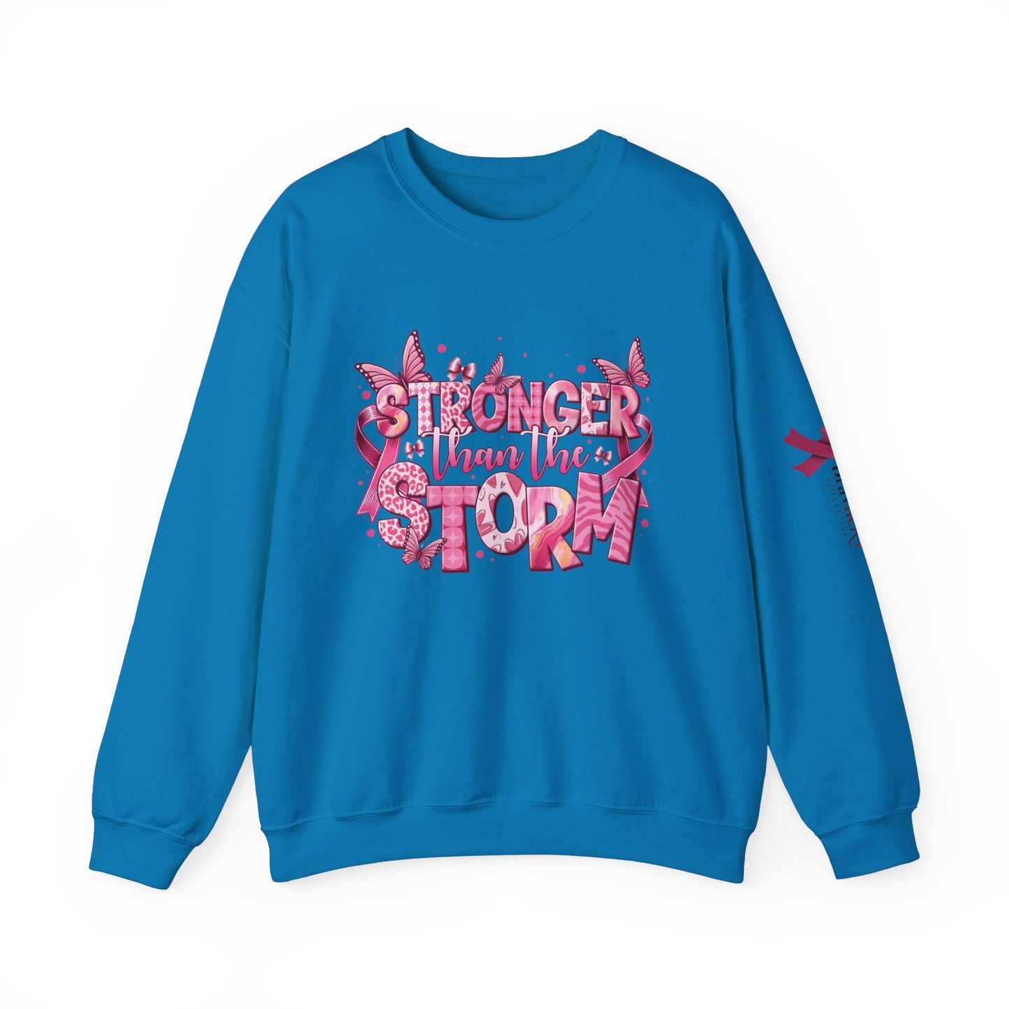 Breast Cancer Awareness Sweatshirt, In October We Wear Pink Crewneck, Stronger Than The Storm Sweater