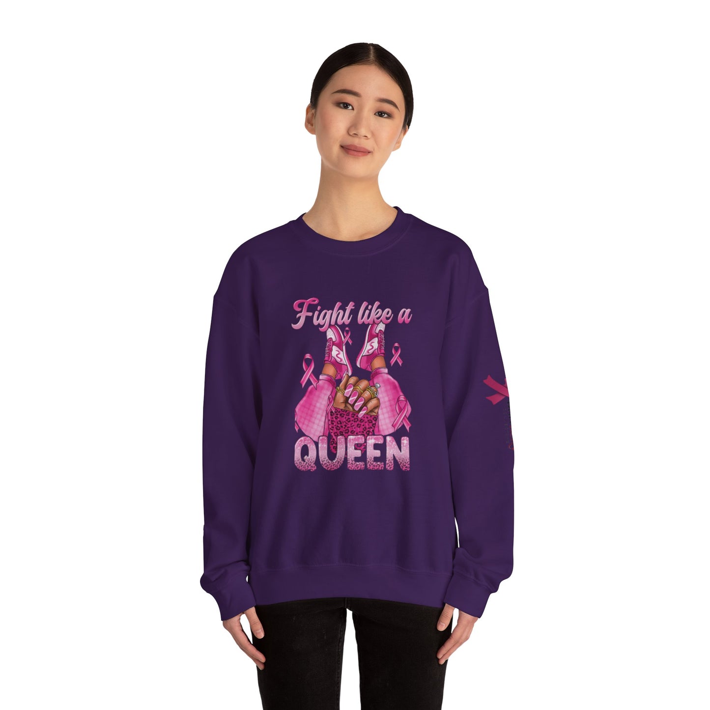 Breast Cancer Awareness Sweatshirt, In October We Wear Pink Crewneck, Fight Like A Queen Sweater