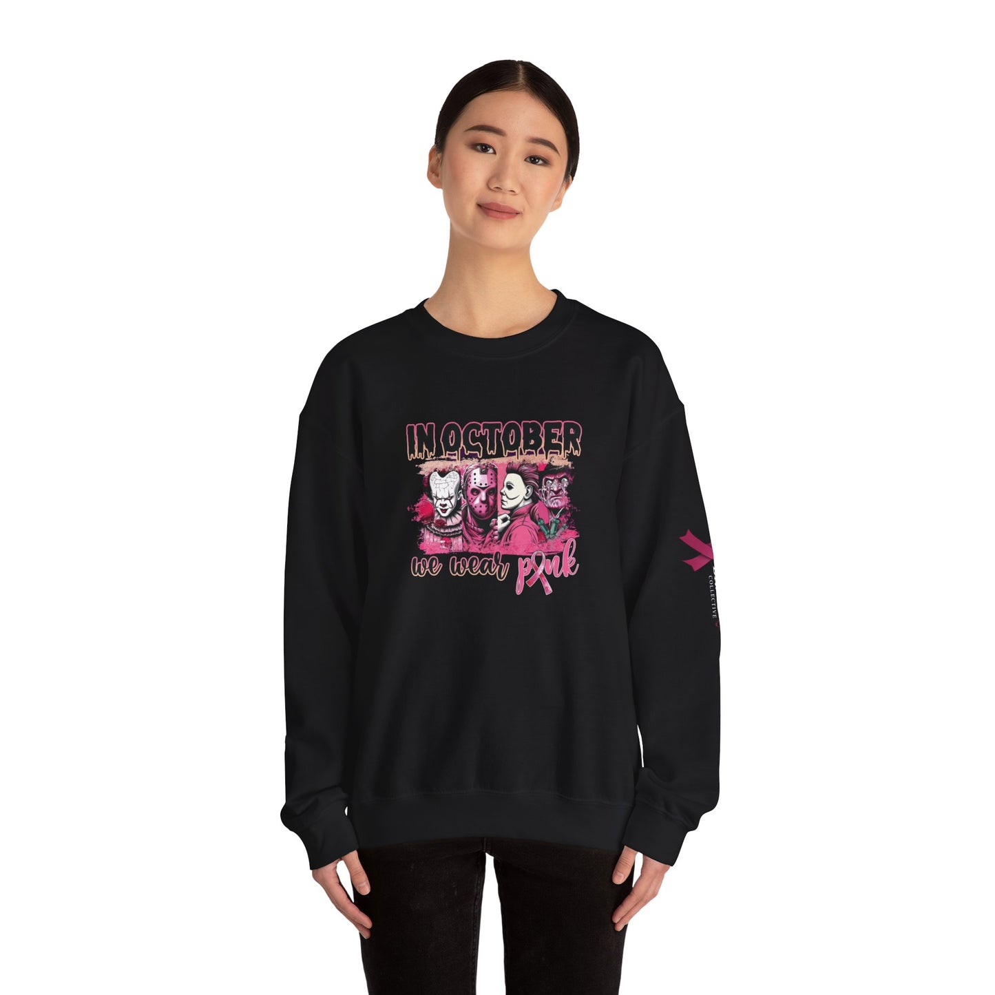 Breast Cancer Awareness Sweatshirt, In October We Wear Pink Crewneck, Slashers Wear Pink Sweater