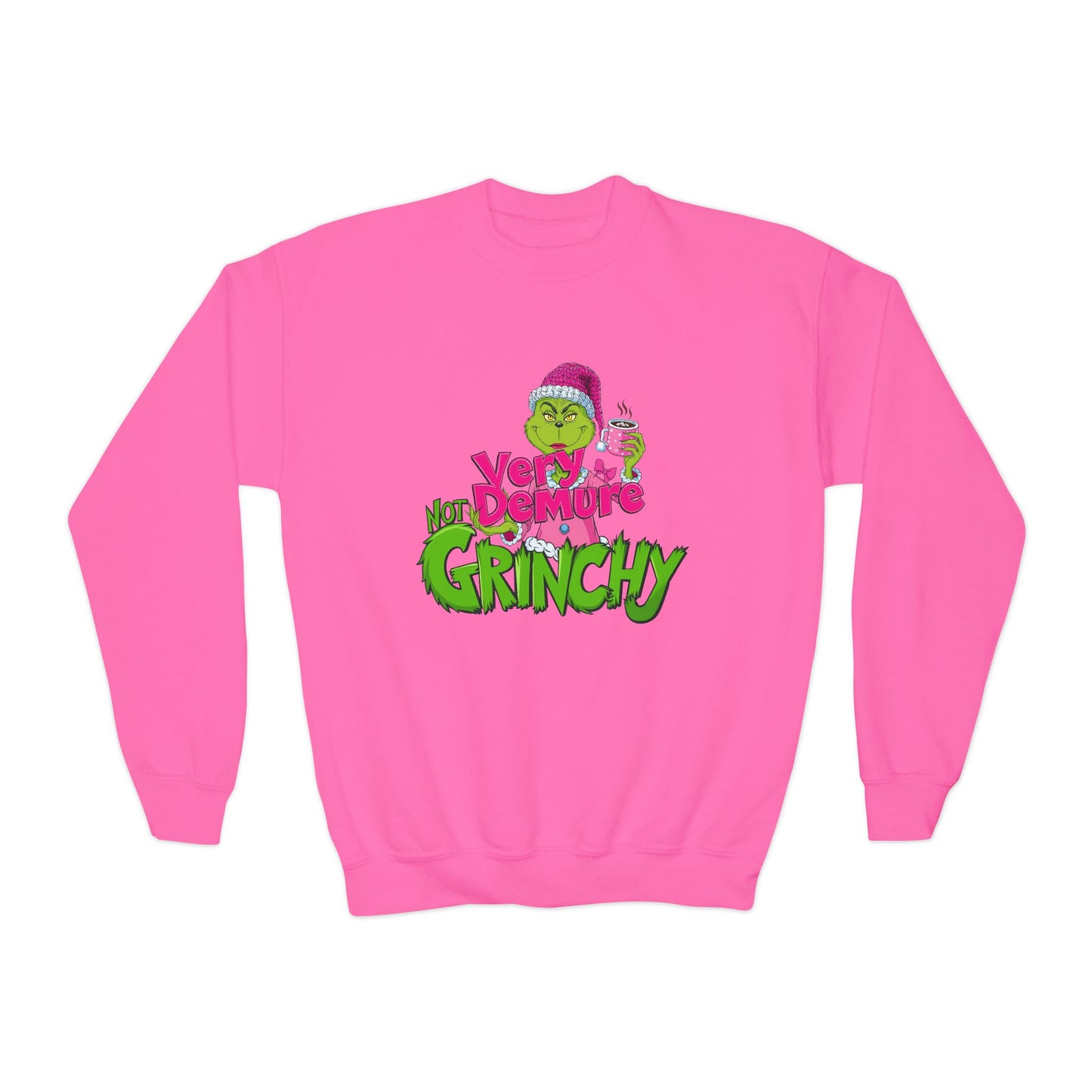 Demure Not Grinchy Christmas Youth Crewneck Sweatshirt