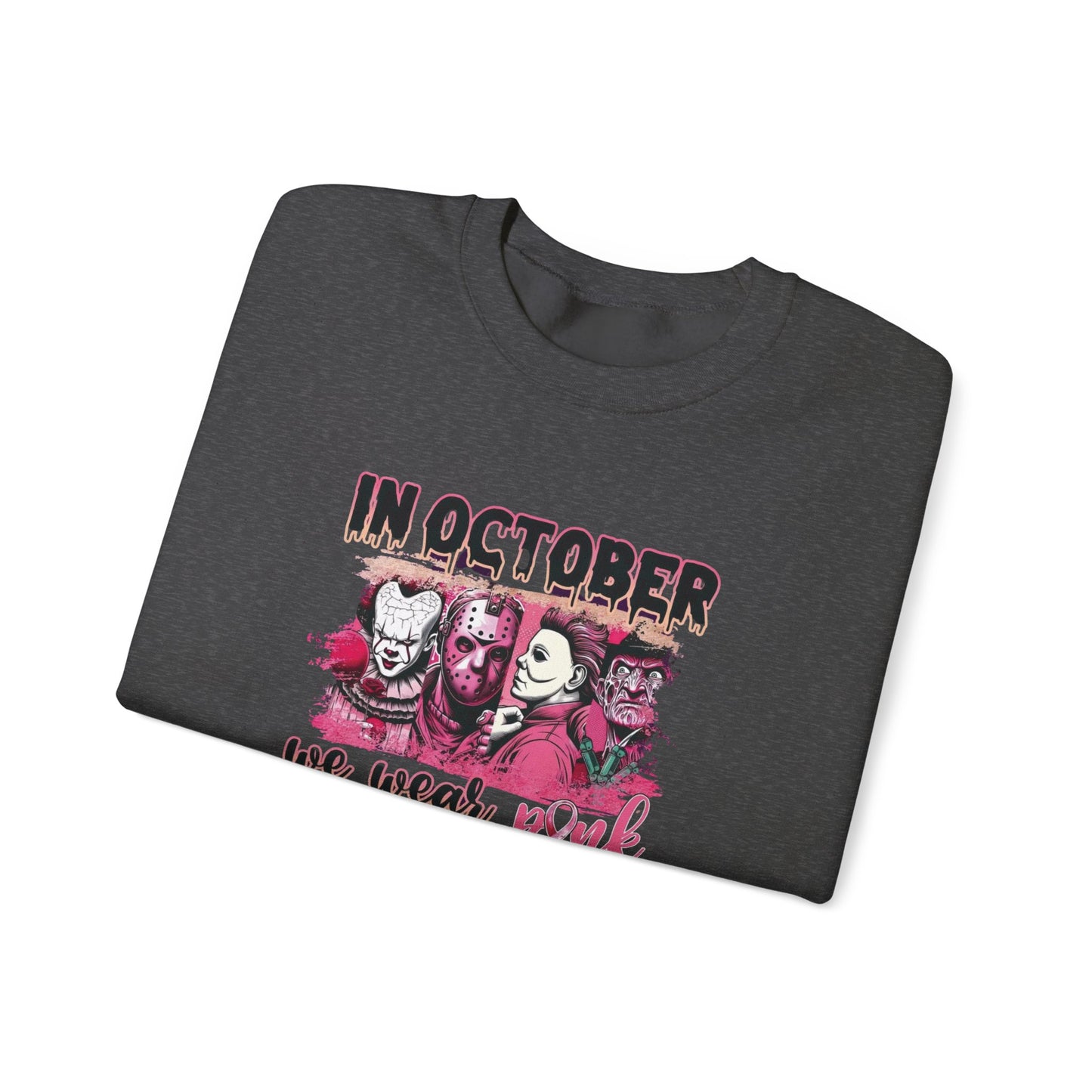 Breast Cancer Awareness Sweatshirt, In October We Wear Pink Crewneck, Slashers Wear Pink Sweater