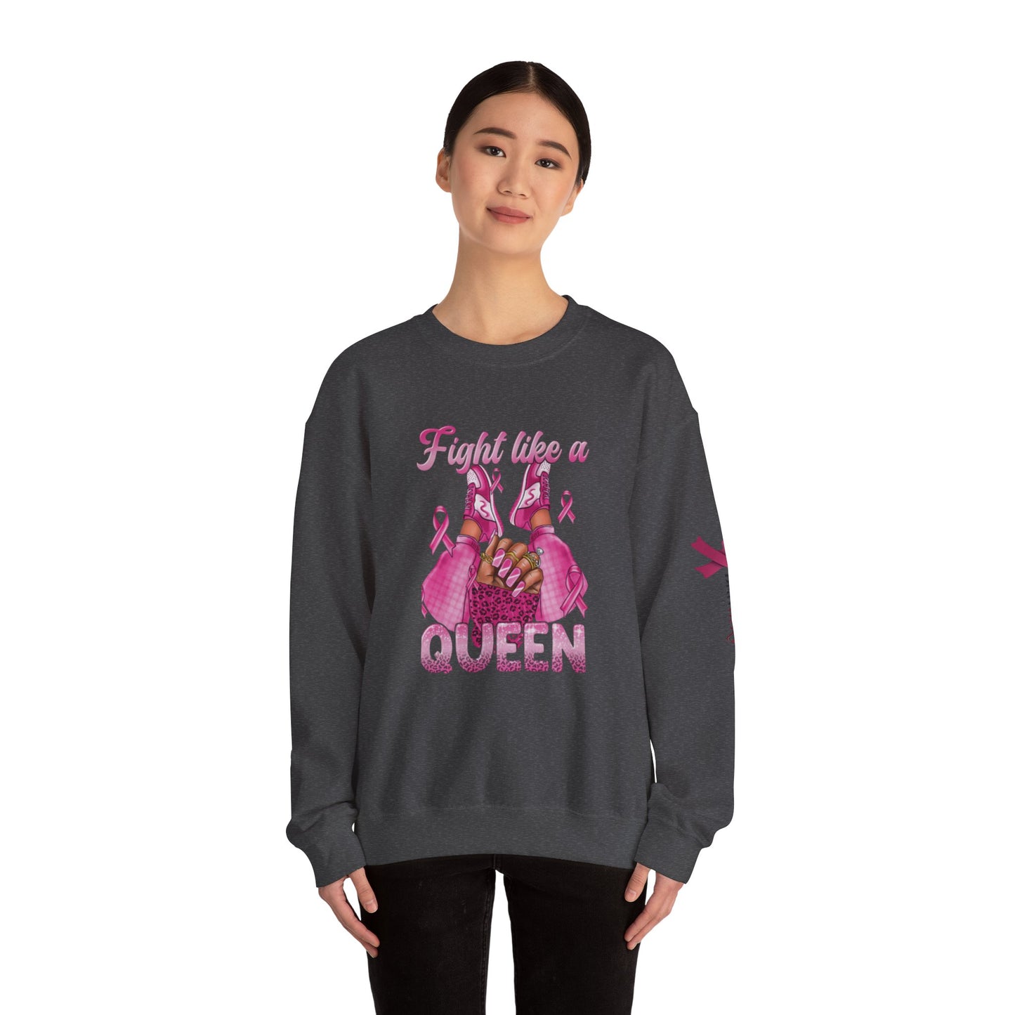 Breast Cancer Awareness Sweatshirt, In October We Wear Pink Crewneck, Fight Like A Queen Sweater
