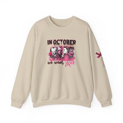 Breast Cancer Awareness Sweatshirt, In October We Wear Pink Crewneck, Slashers Wear Pink Sweater