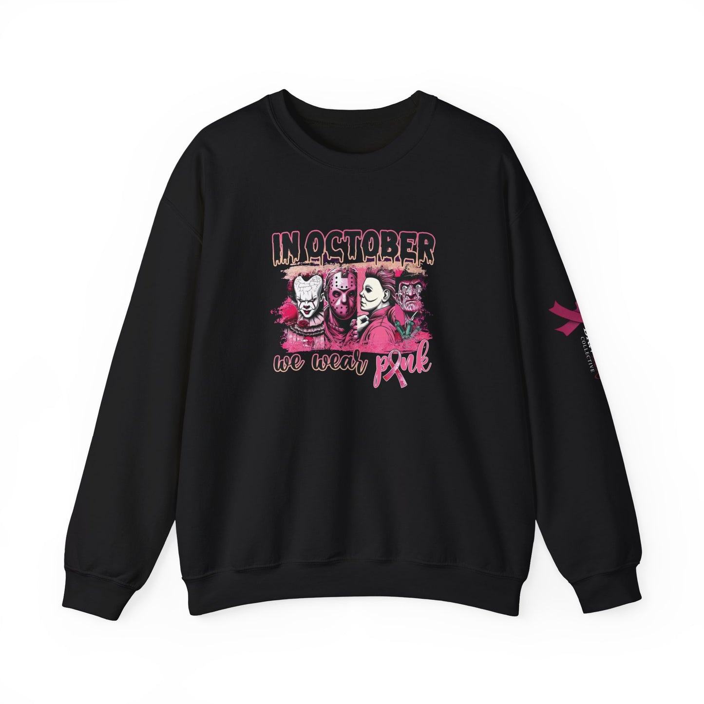 Breast Cancer Awareness Sweatshirt, In October We Wear Pink Crewneck, Slashers Wear Pink Sweater