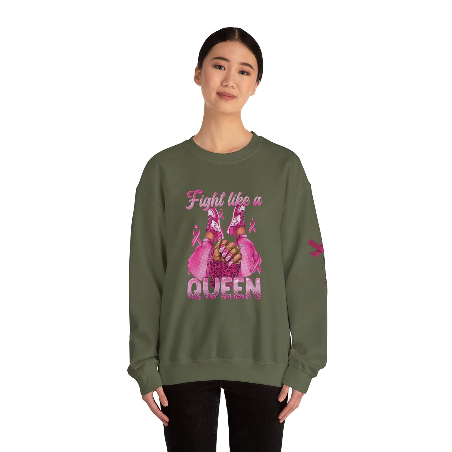 Breast Cancer Awareness Sweatshirt, In October We Wear Pink Crewneck, Fight Like A Queen Sweater