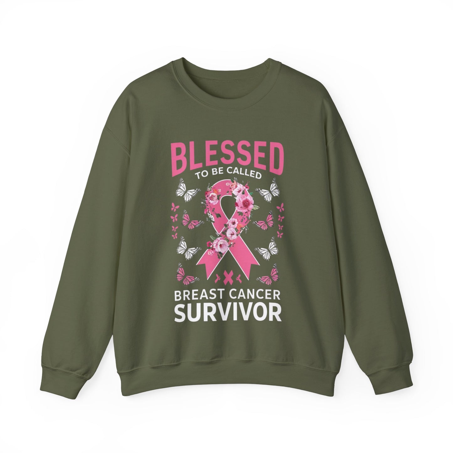 In October We Wear Pink Crewneck, Breast Cancer Awareness Sweatshirt, Blessed Survivor