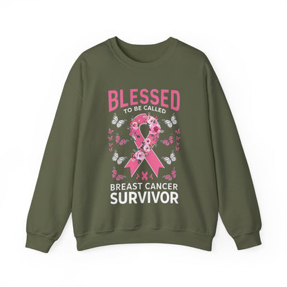 In October We Wear Pink Crewneck, Breast Cancer Awareness Sweatshirt, Blessed Survivor