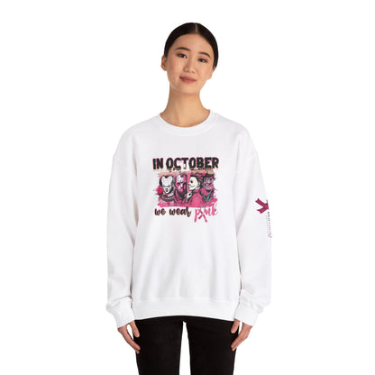 Breast Cancer Awareness Sweatshirt, In October We Wear Pink Crewneck, Slashers Wear Pink Sweater