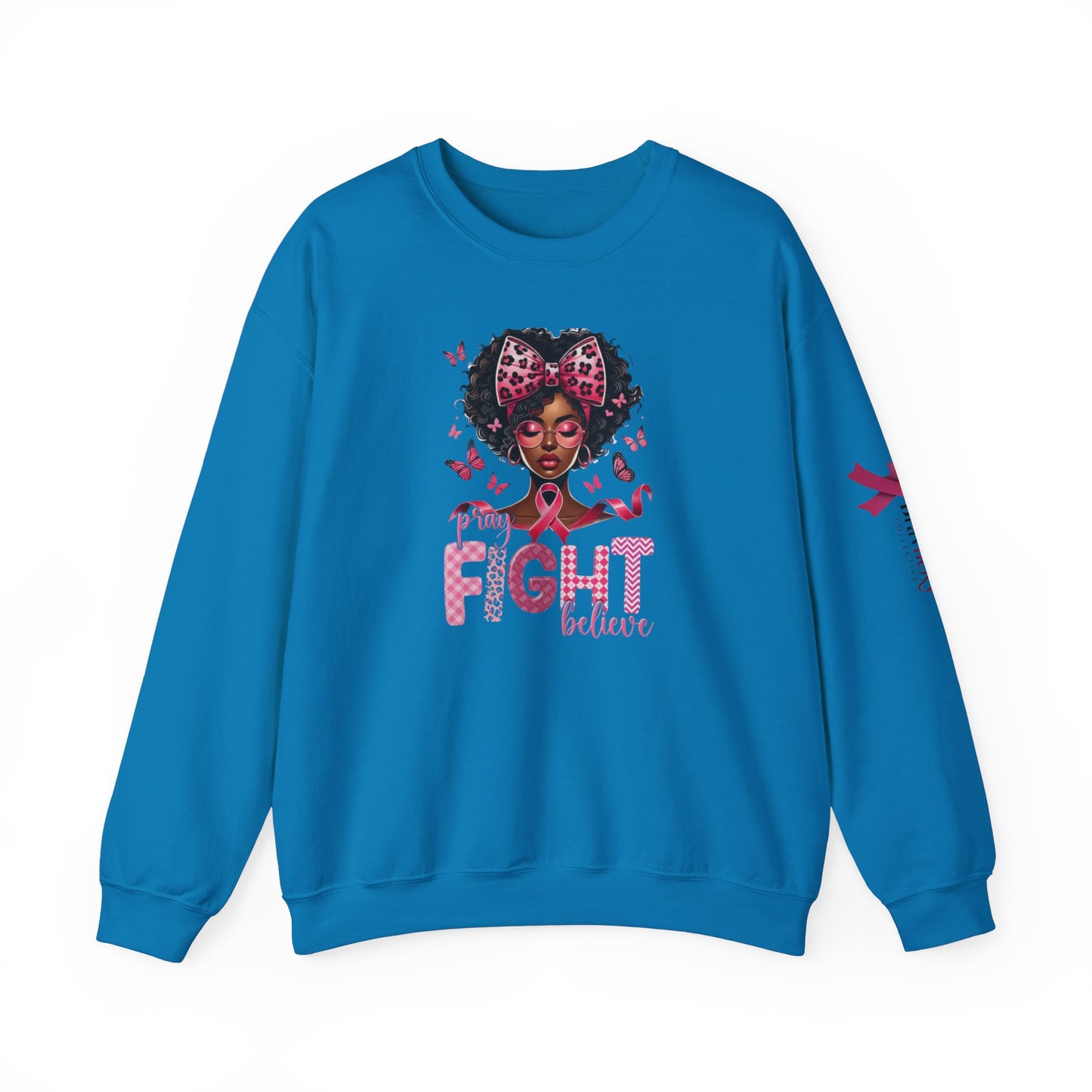Breast Cancer Awareness Sweatshirt, In October We Wear Pink Crewneck, Pray Fight Believe Sweater
