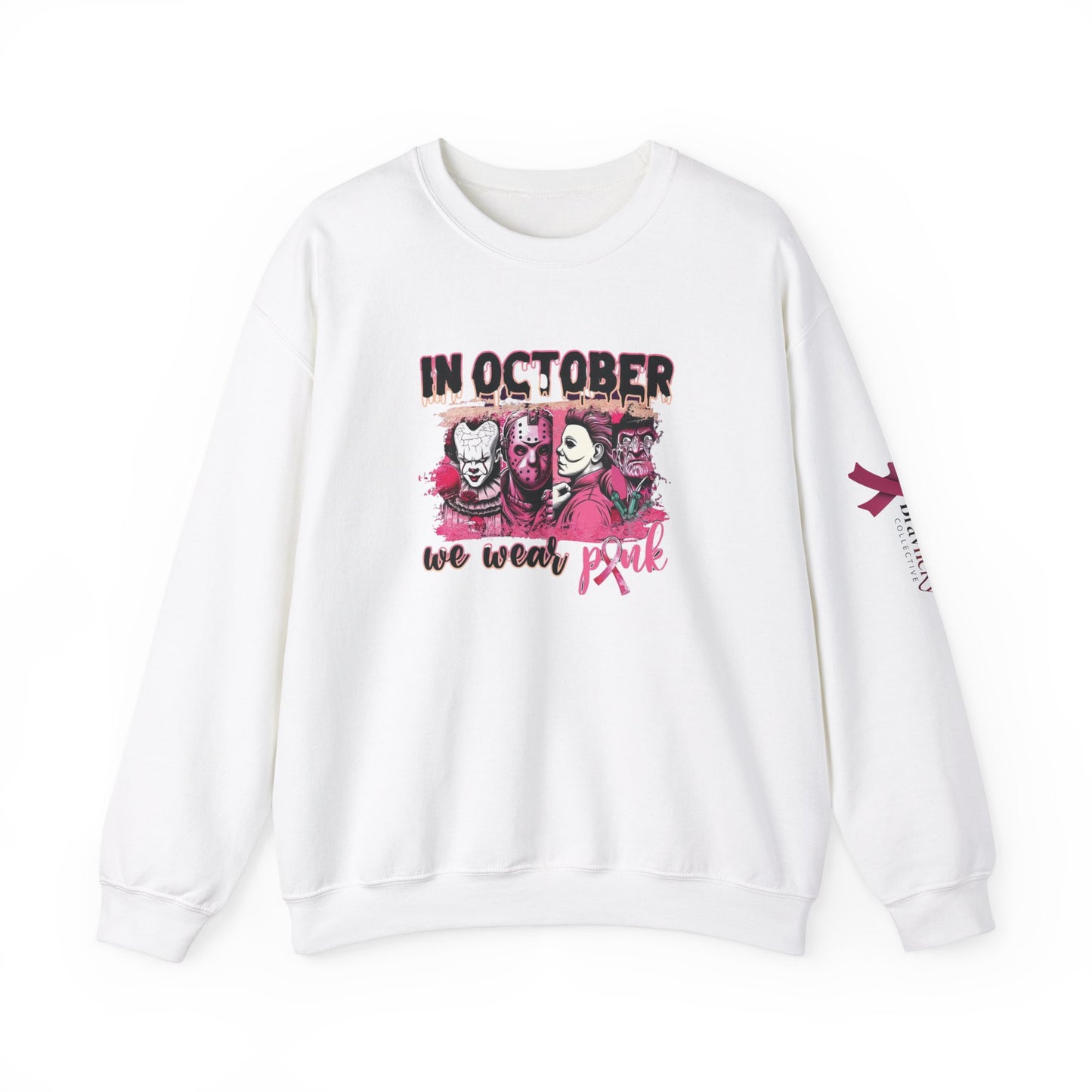 Breast Cancer Awareness Sweatshirt, In October We Wear Pink Crewneck, Slashers Wear Pink Sweater