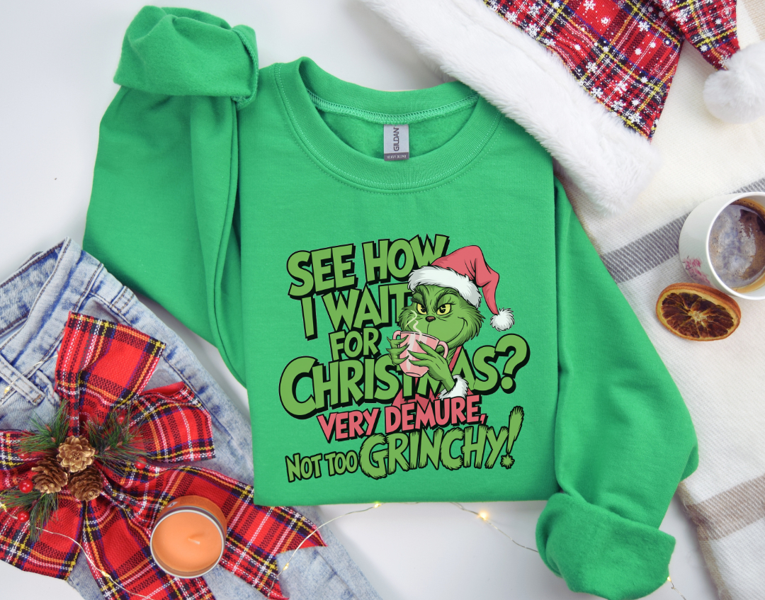 Very Demure Not Too Grinchy Christmas Sweatshirt, Women Christmas Sweatshirt, Christmas Crewneck Sweatshirts, Christmas Women, Pink Christmas Sweatshirt, Breast Cancer Awareness Sweatshirt