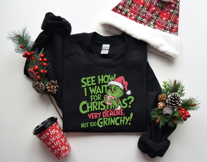 Very Demure Not Too Grinchy Christmas Sweatshirt, Women Christmas Sweatshirt, Christmas Crewneck Sweatshirts, Christmas Women, Pink Christmas Sweatshirt, Breast Cancer Awareness Sweatshirt