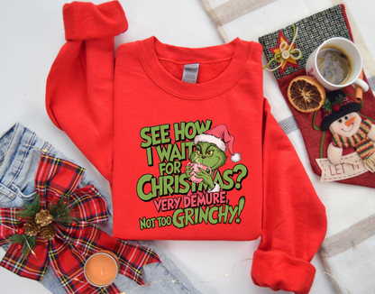 Very Demure Not Too Grinchy Christmas Sweatshirt, Women Christmas Sweatshirt, Christmas Crewneck Sweatshirts, Christmas Women, Pink Christmas Sweatshirt, Breast Cancer Awareness Sweatshirt