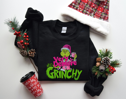 Not Too Grinchy Very Demure Christmas Sweatshirt, Women Christmas Sweatshirt, Christmas Crewneck Sweatshirts, Christmas Women, Pink Christmas Sweatshirt, Breast Cancer Awareness Sweatshirt