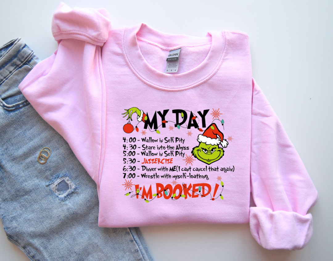 My Day Christmas Grinch Christmas Sweatshirt, Womens Christmas Sweatshirt, Christmas Sweatshirts for Women, Pink Christmas Women