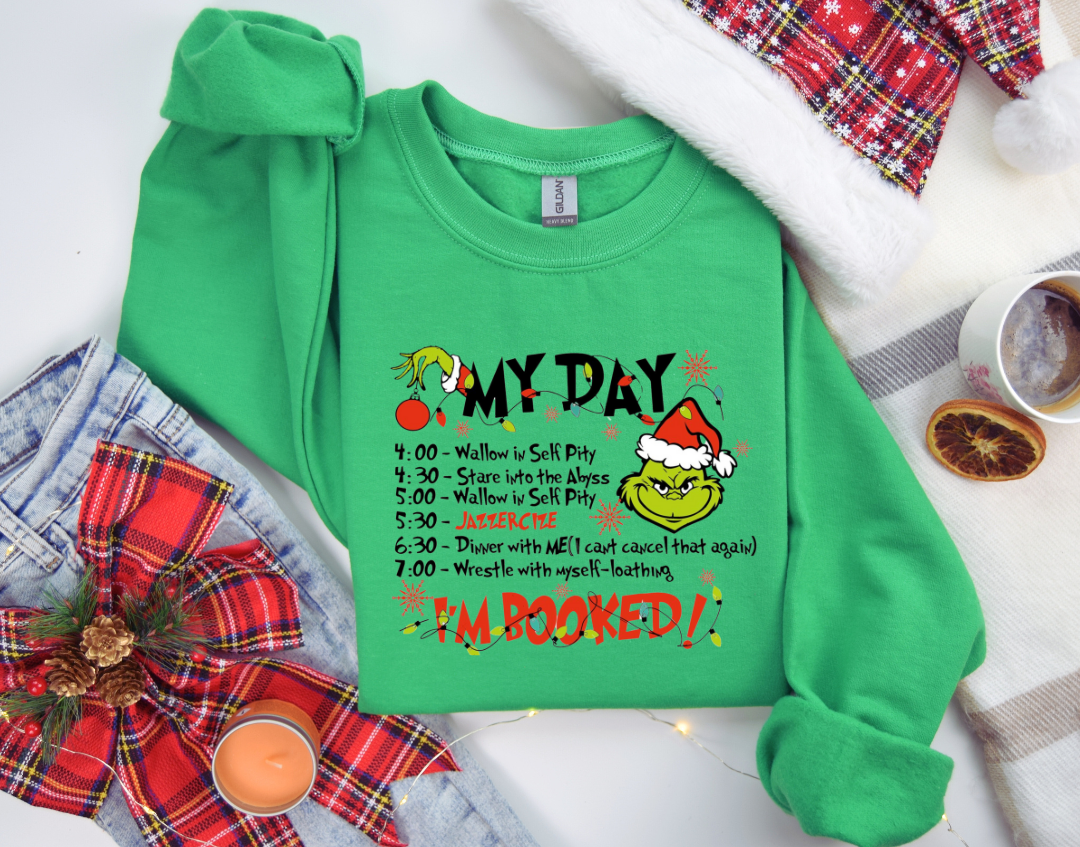 My Day Christmas Grinch Christmas Sweatshirt, Womens Christmas Sweatshirt, Christmas Sweatshirts for Women, Pink Christmas Women