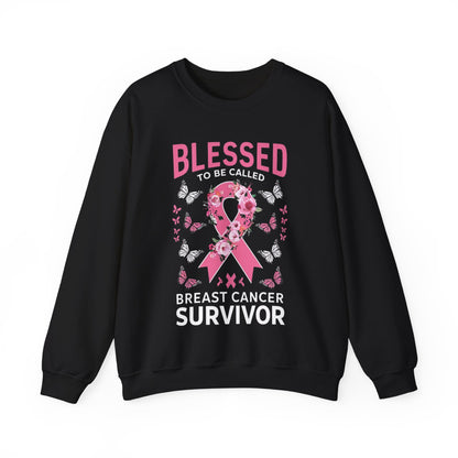 In October We Wear Pink Crewneck, Breast Cancer Awareness Sweatshirt, Blessed Survivor