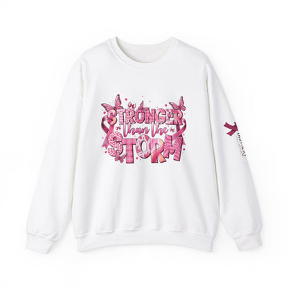 Breast Cancer Awareness Sweatshirt, In October We Wear Pink Crewneck, Stronger Than The Storm Sweater