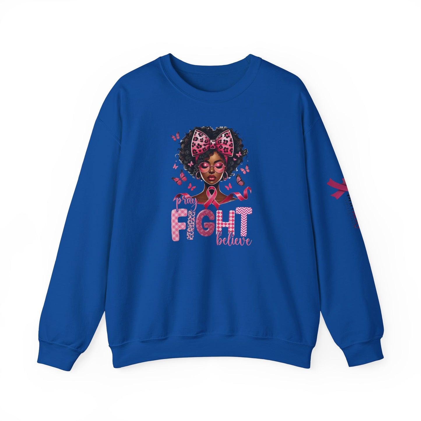 Breast Cancer Awareness Sweatshirt, In October We Wear Pink Crewneck, Pray Fight Believe Sweater