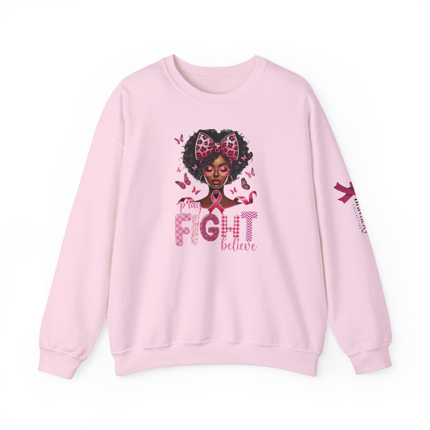 Breast Cancer Awareness Sweatshirt, In October We Wear Pink Crewneck, Pray Fight Believe Sweater