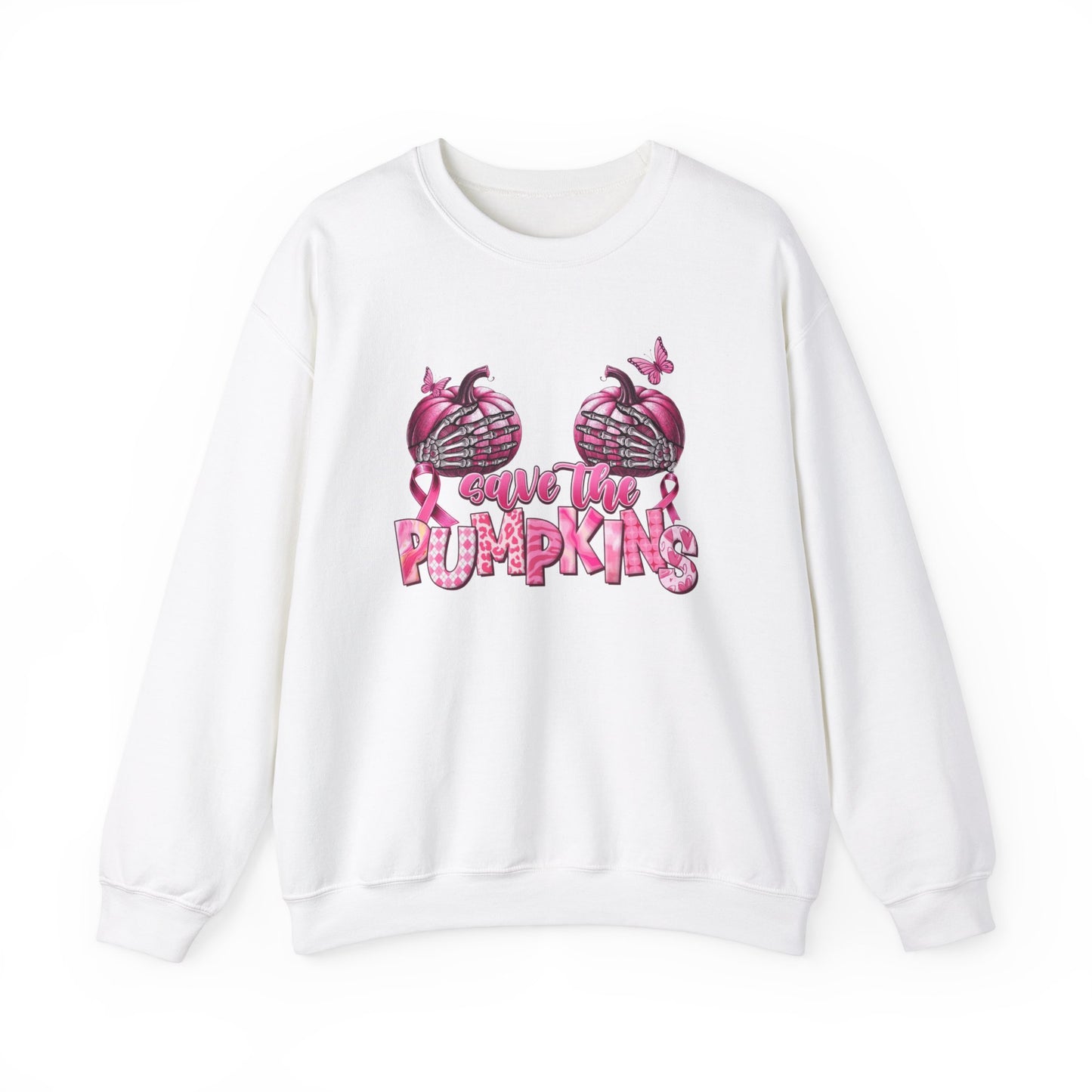 Breast Cancer Awareness Sweatshirt, In October We Wear Pink Crewneck, Save The Pumpkins Sweater