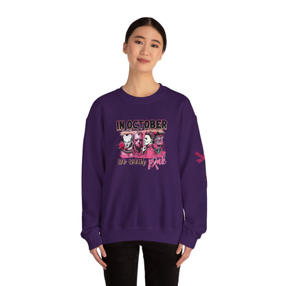 Breast Cancer Awareness Sweatshirt, In October We Wear Pink Crewneck, Slashers Wear Pink Sweater