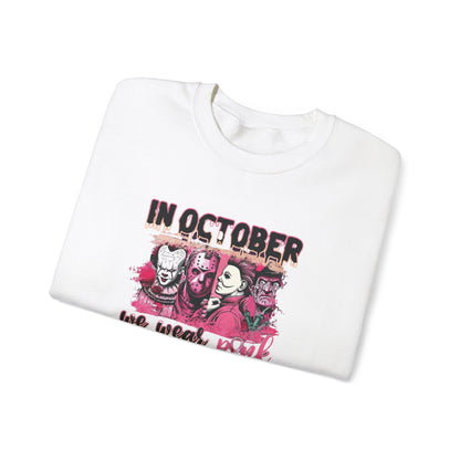 Breast Cancer Awareness Sweatshirt, In October We Wear Pink Crewneck, Slashers Wear Pink Sweater