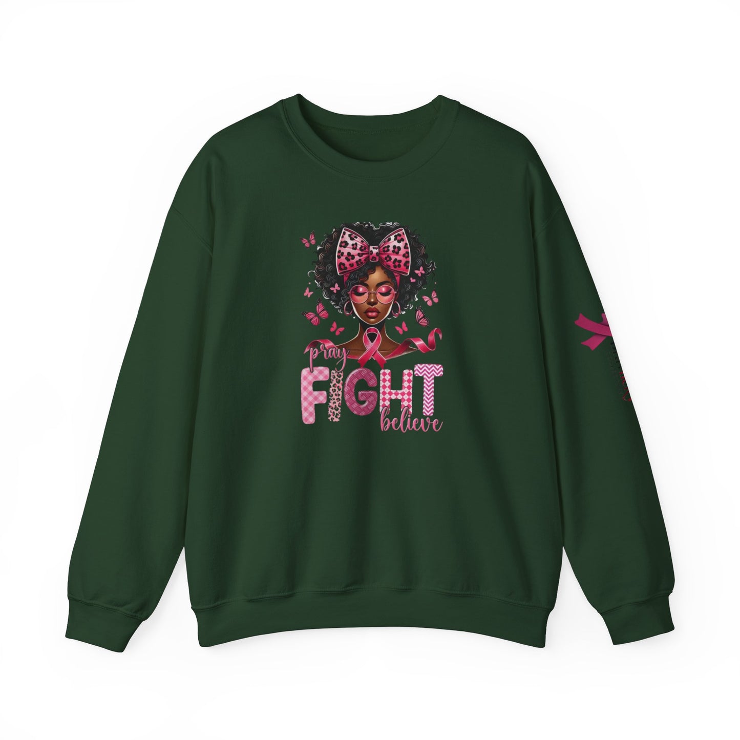 Breast Cancer Awareness Sweatshirt, In October We Wear Pink Crewneck, Pray Fight Believe Sweater