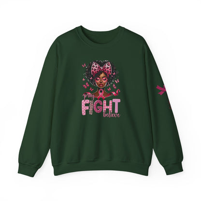 Breast Cancer Awareness Sweatshirt, In October We Wear Pink Crewneck, Pray Fight Believe Sweater