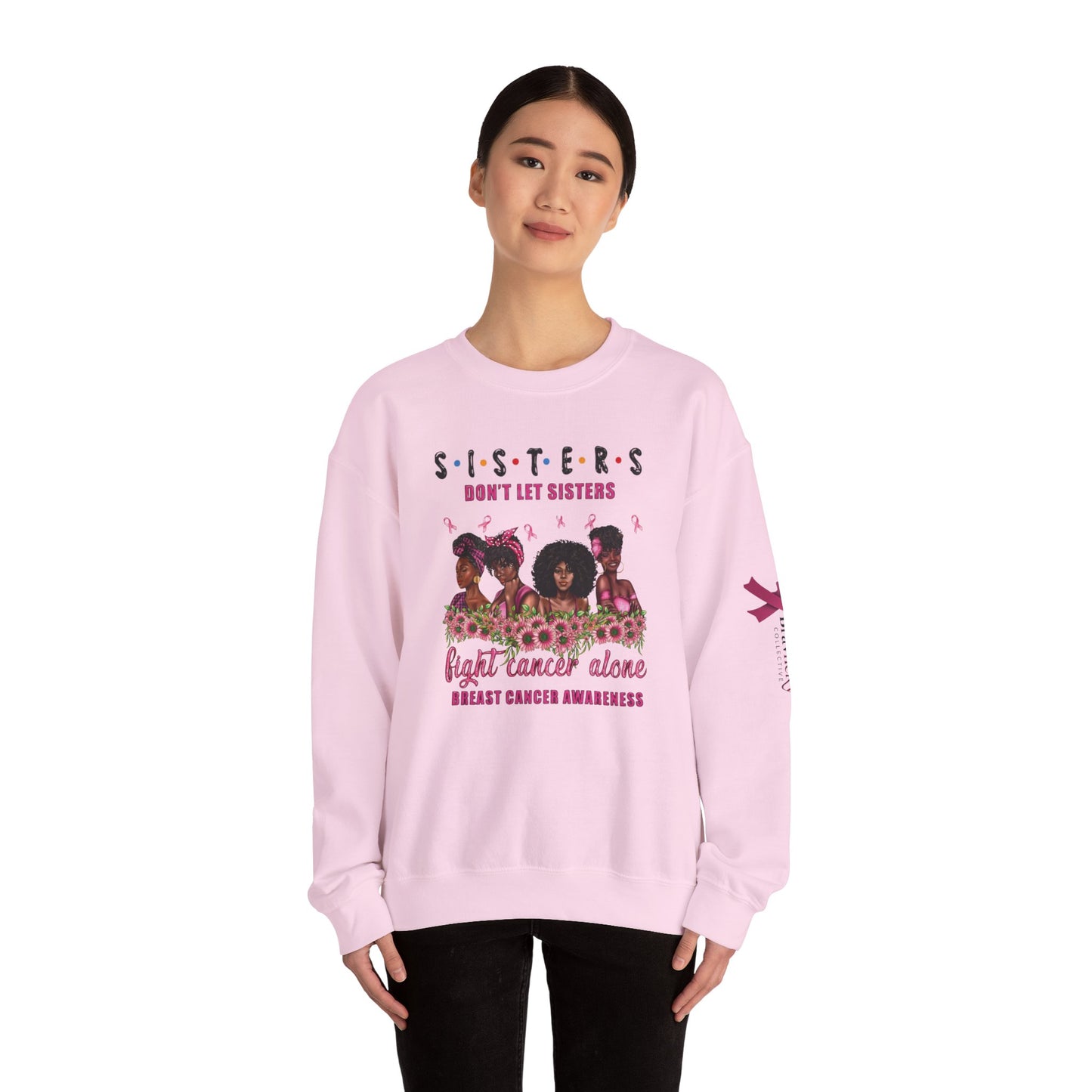 Breast Cancer Awareness Sweatshirt, In October We Wear Pink Crewneck, Sisters Don't Fight Alone Sweater