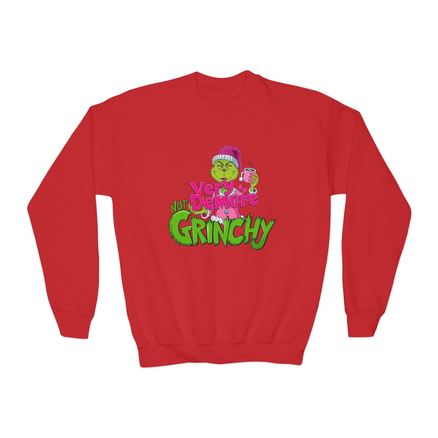 Demure Not Grinchy Christmas Youth Crewneck Sweatshirt