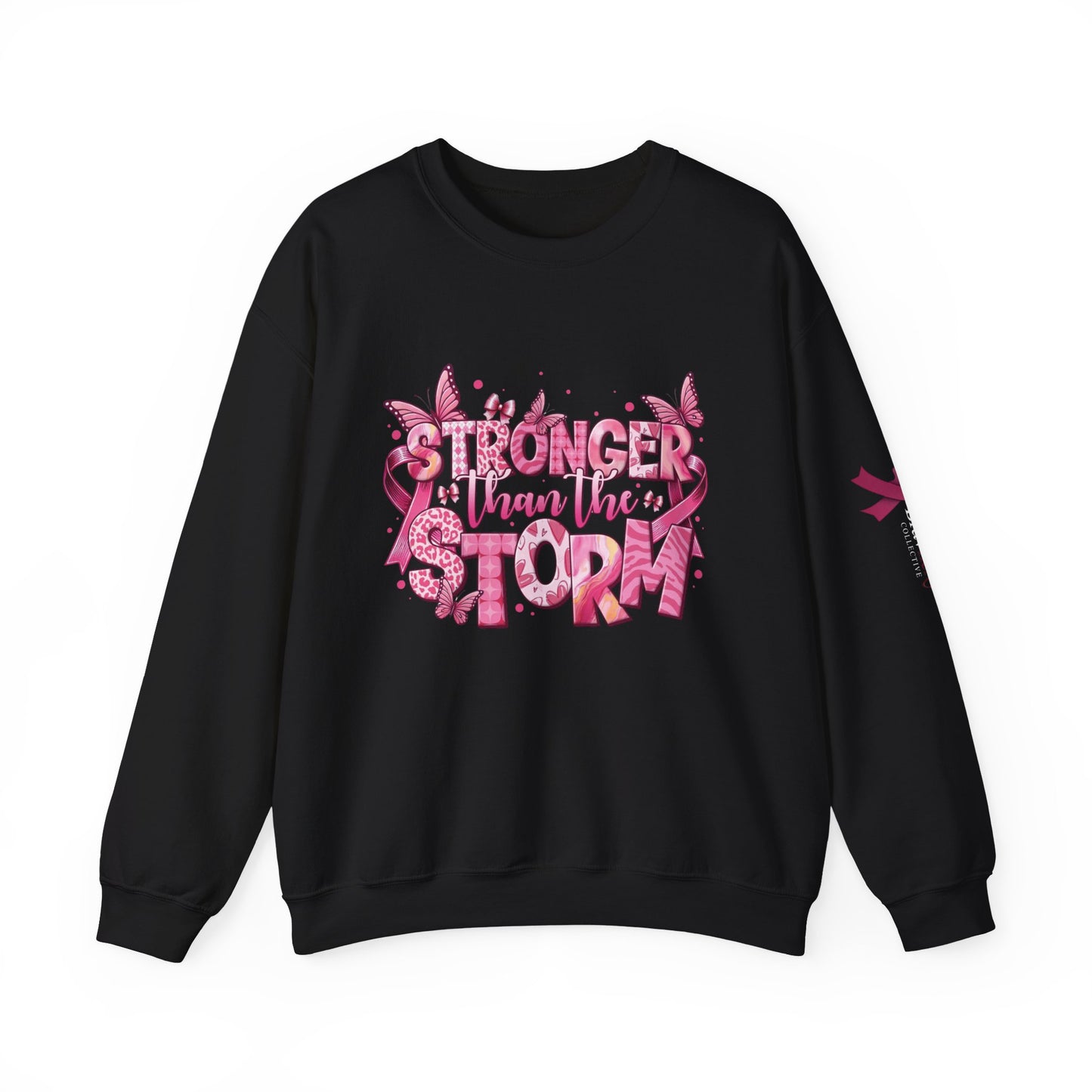 Breast Cancer Awareness Sweatshirt, In October We Wear Pink Crewneck, Stronger Than The Storm Sweater