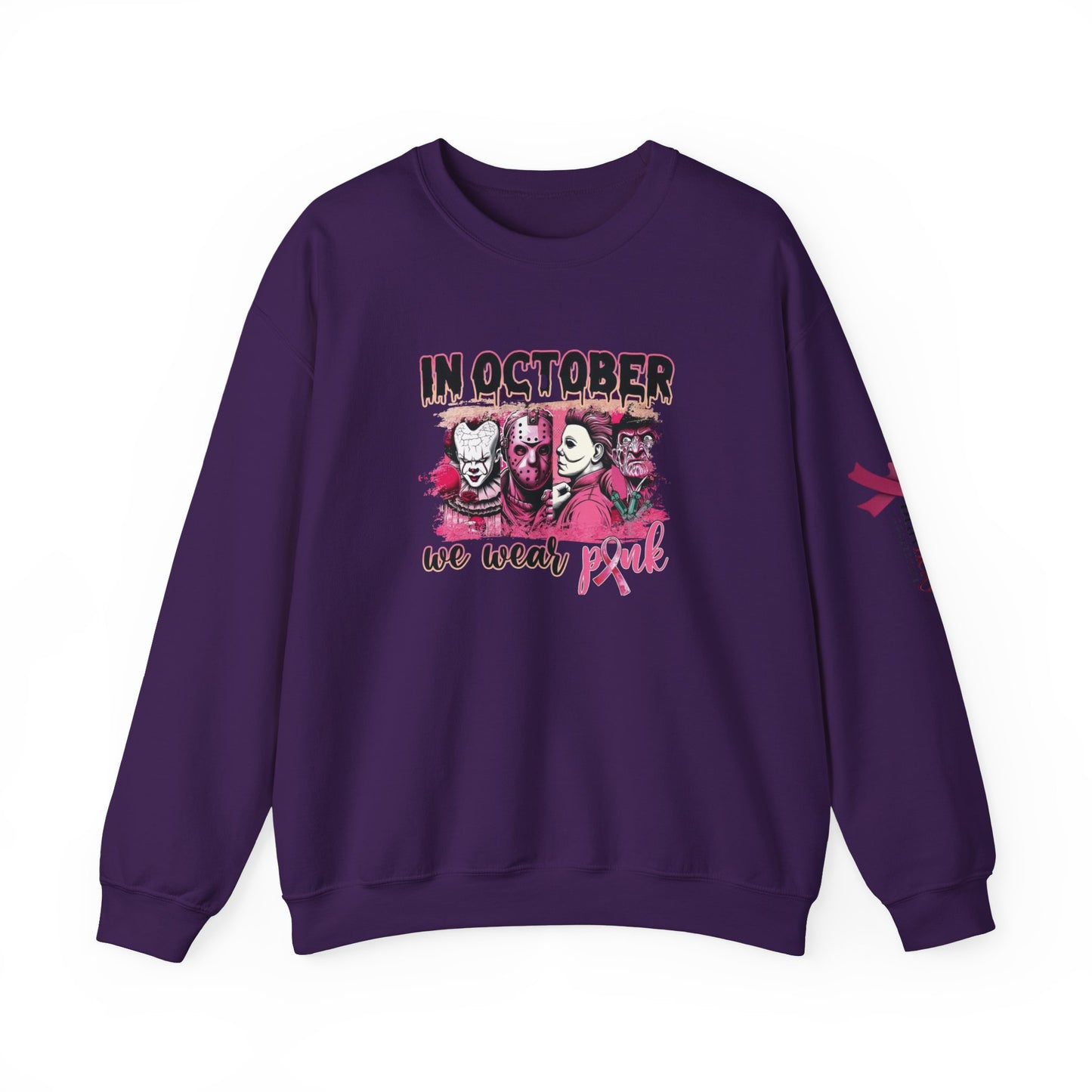 Breast Cancer Awareness Sweatshirt, In October We Wear Pink Crewneck, Slashers Wear Pink Sweater