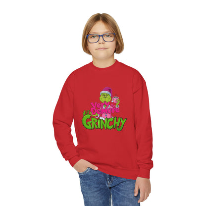 Demure Not Grinchy Christmas Youth Crewneck Sweatshirt