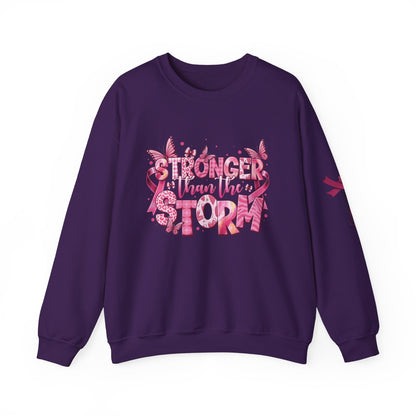 Breast Cancer Awareness Sweatshirt, In October We Wear Pink Crewneck, Stronger Than The Storm Sweater