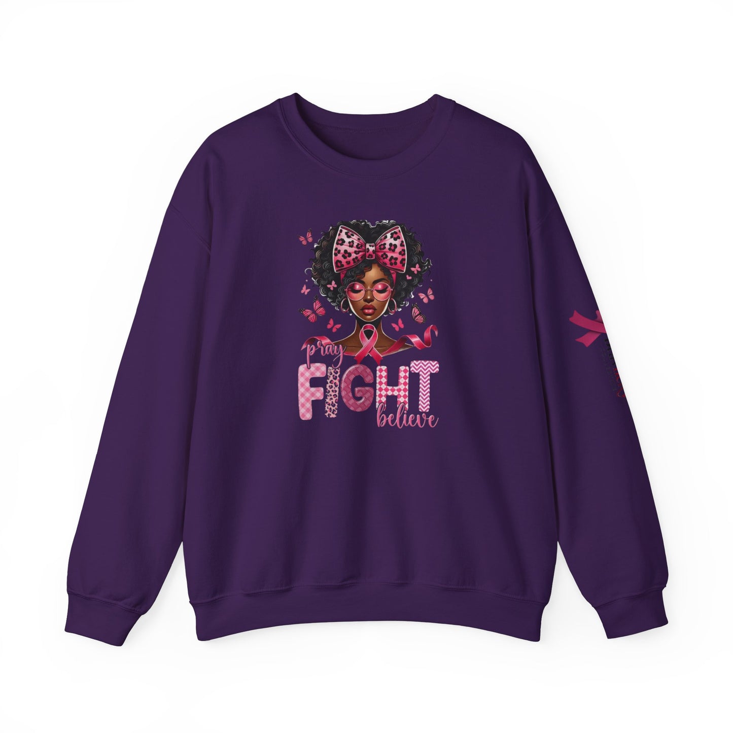 Breast Cancer Awareness Sweatshirt, In October We Wear Pink Crewneck, Pray Fight Believe Sweater
