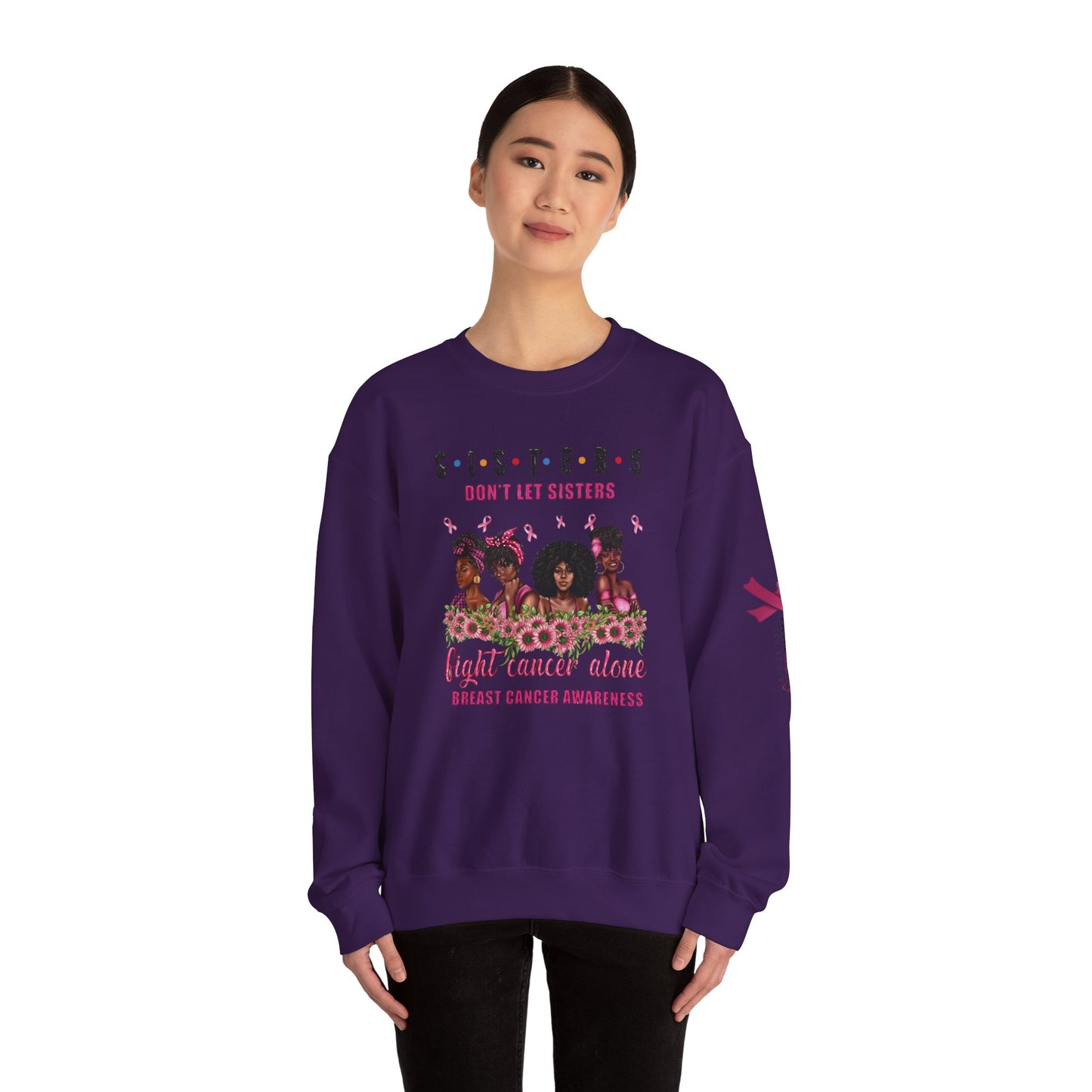 Breast Cancer Awareness Sweatshirt, In October We Wear Pink Crewneck, Sisters Don't Fight Alone Sweater