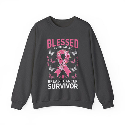 In October We Wear Pink Crewneck, Breast Cancer Awareness Sweatshirt, Blessed Survivor