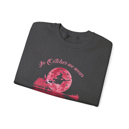 Breast Cancer Awareness Sweatshirt, In October We Wear Pink Crewneck, Witches Wear Pink Sweater