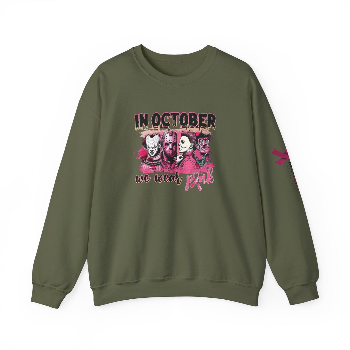 Breast Cancer Awareness Sweatshirt, In October We Wear Pink Crewneck, Slashers Wear Pink Sweater