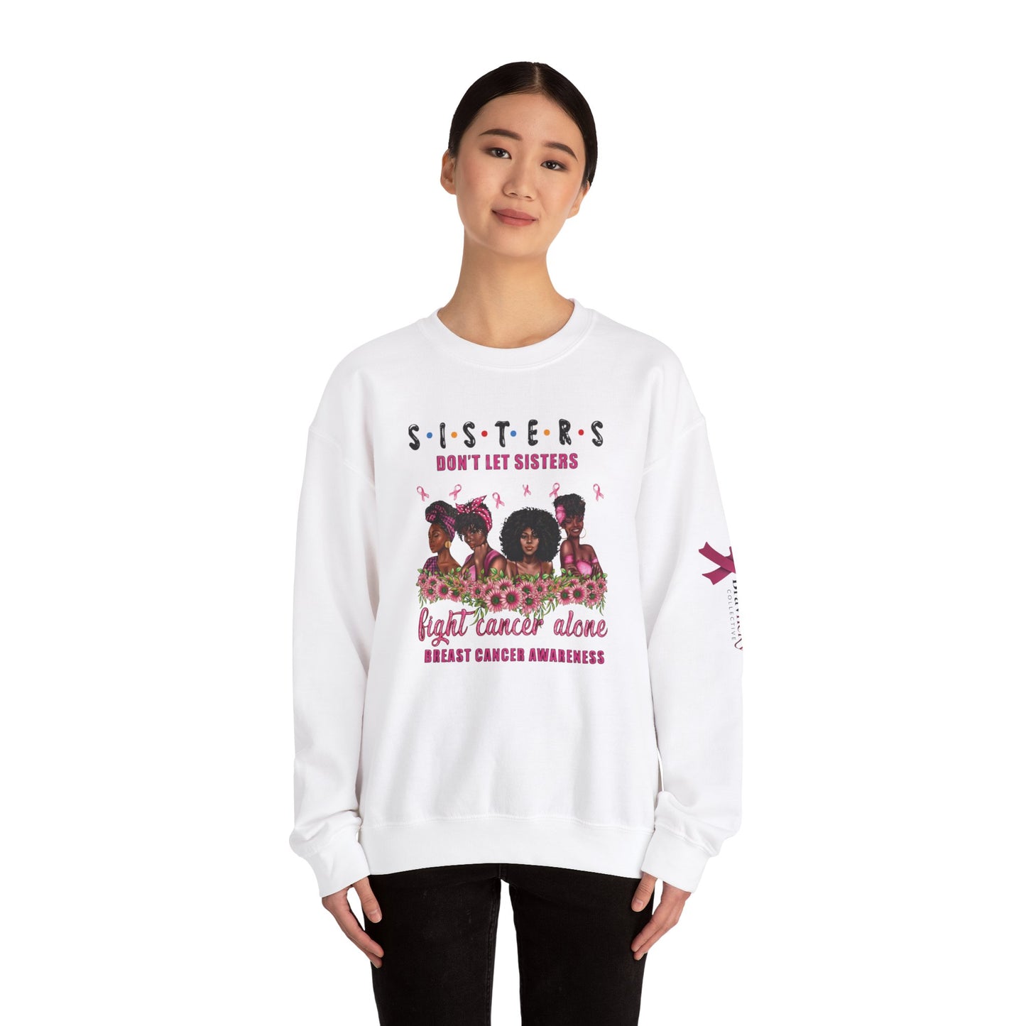 Breast Cancer Awareness Sweatshirt, In October We Wear Pink Crewneck, Sisters Don't Fight Alone Sweater